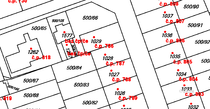 Bojkovice 787 na parcele st. 1028 v KÚ Bojkovice, Katastrální mapa