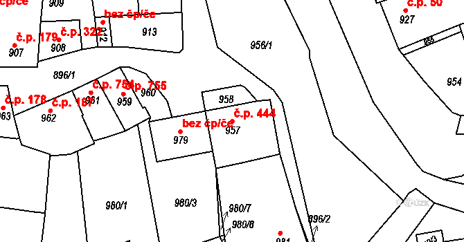 Vlčnov 444 na parcele st. 957 v KÚ Vlčnov, Katastrální mapa