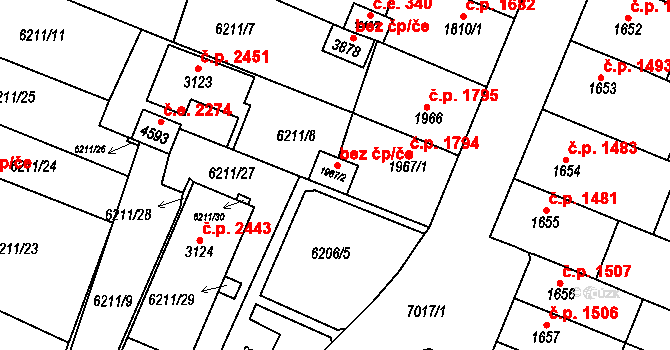 Žatec 1313 na parcele st. 1967/2 v KÚ Žatec, Katastrální mapa