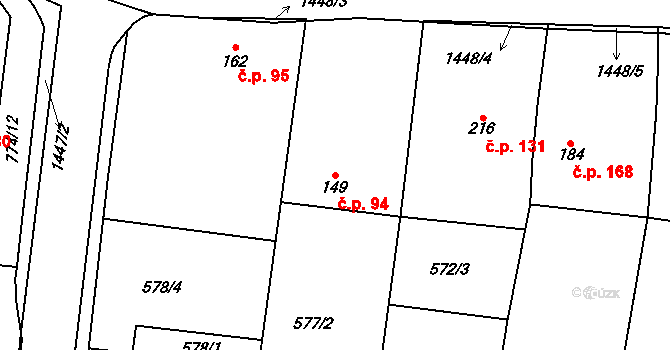 Medlovice 94 na parcele st. 149 v KÚ Medlovice u Uherského Hradiště, Katastrální mapa