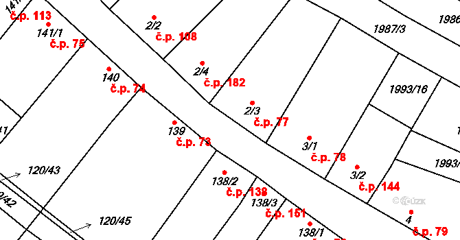 Drysice 77 na parcele st. 2/3 v KÚ Drysice, Katastrální mapa