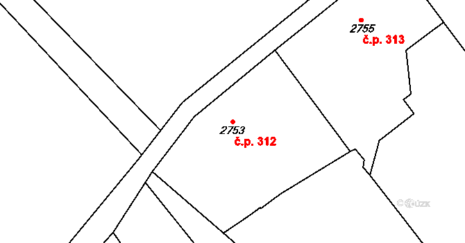 Buchlovice 312 na parcele st. 2753 v KÚ Buchlovice, Katastrální mapa