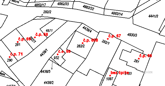 Boršice 688 na parcele st. 282/2 v KÚ Boršice u Buchlovic, Katastrální mapa