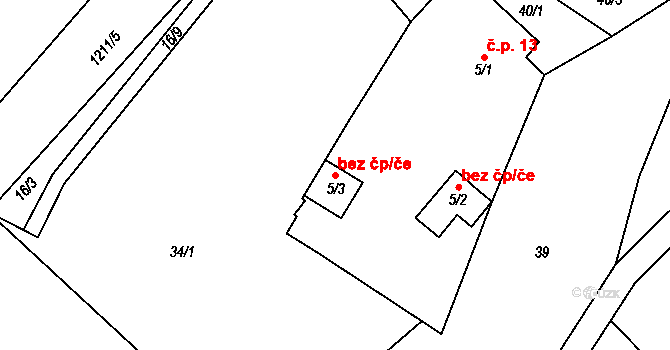 Mírová pod Kozákovem 50329081 na parcele st. 5/3 v KÚ Bělá u Turnova, Katastrální mapa