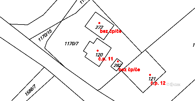 Medkovy Kopce 11, Raná na parcele st. 120 v KÚ Raná u Hlinska, Katastrální mapa