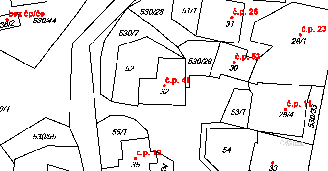 Vortová 41 na parcele st. 32 v KÚ Vortová, Katastrální mapa