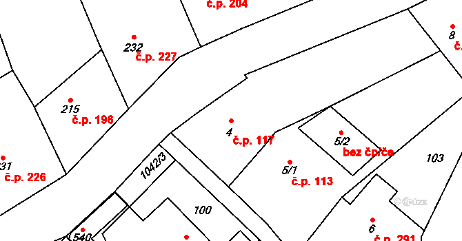 Zaječice 117 na parcele st. 4 v KÚ Zaječice u Chrudimi, Katastrální mapa