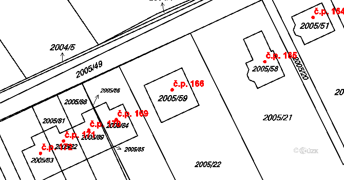 Mizerov 166, Karviná na parcele st. 2005/59 v KÚ Karviná-město, Katastrální mapa