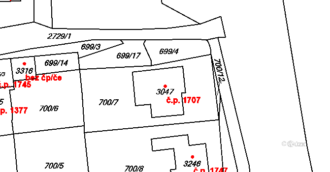 Choceň 1707 na parcele st. 3047 v KÚ Choceň, Katastrální mapa