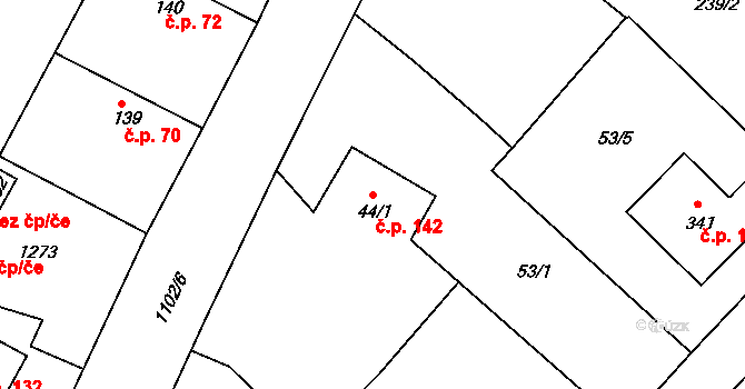 Jestřabí Lhota 142 na parcele st. 44/1 v KÚ Jestřabí Lhota, Katastrální mapa