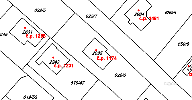 Neratovice 1174 na parcele st. 2035 v KÚ Neratovice, Katastrální mapa