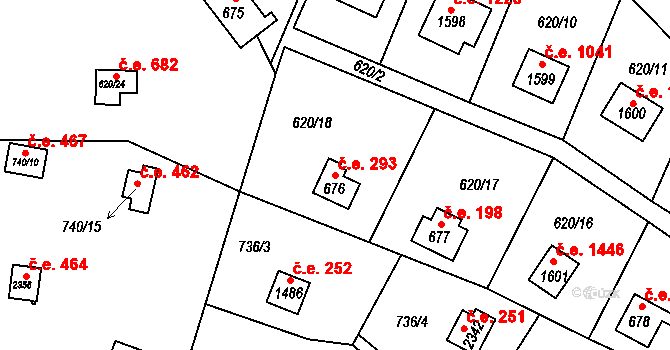 Pikovice 293, Hradištko na parcele st. 676 v KÚ Hradištko pod Medníkem, Katastrální mapa