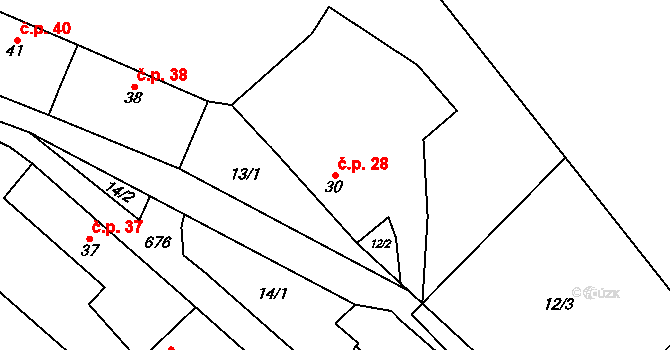 Malá Lečice 28, Bojanovice na parcele st. 30 v KÚ Malá Lečice, Katastrální mapa