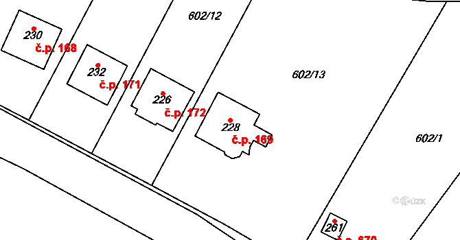 Kala 169, Třebotov na parcele st. 228 v KÚ Třebotov, Katastrální mapa