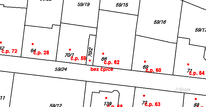 Chýnice 62 na parcele st. 66 v KÚ Chýnice, Katastrální mapa