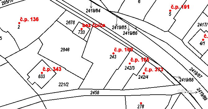 Klenčí pod Čerchovem 169 na parcele st. 243 v KÚ Klenčí pod Čerchovem, Katastrální mapa