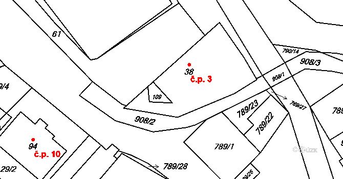 Vlkanov 3 na parcele st. 38 v KÚ Vlkanov u Nového Kramolína, Katastrální mapa