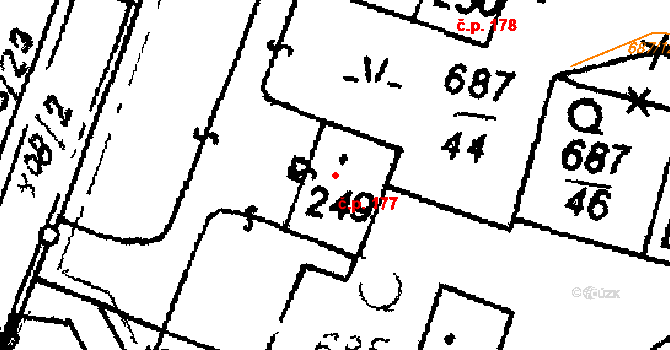Dlouhá Ves 177 na parcele st. 249 v KÚ Dlouhá Ves u Sušice, Katastrální mapa