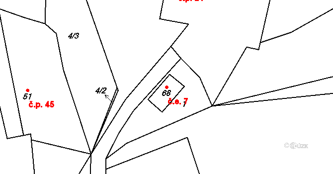 Přehořov 7, Žihle na parcele st. 68 v KÚ Přehořov u Žihle, Katastrální mapa