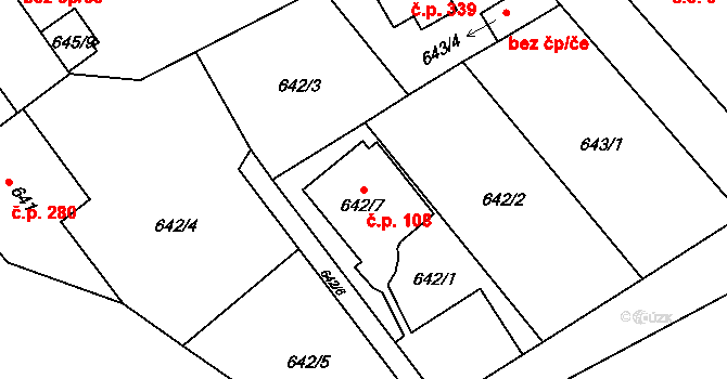 Josefov 108, Jaroměř na parcele st. 642/7 v KÚ Josefov u Jaroměře, Katastrální mapa