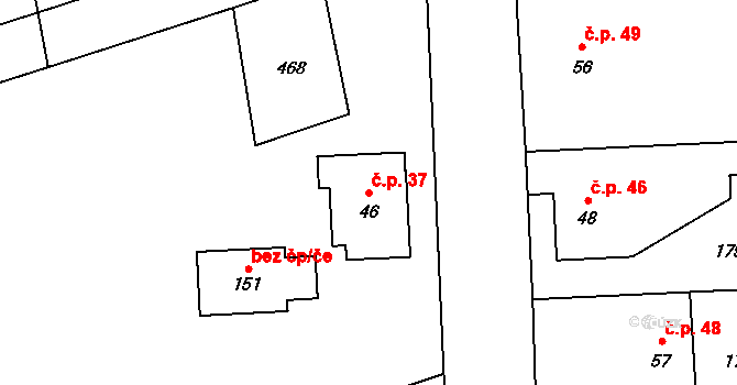 Počaply 37, Sezemice na parcele st. 46 v KÚ Počaply nad Loučnou, Katastrální mapa