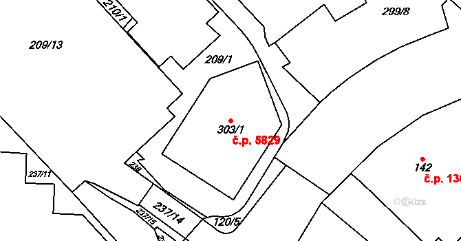 Chomutov 5829 na parcele st. 303/1 v KÚ Chomutov I, Katastrální mapa