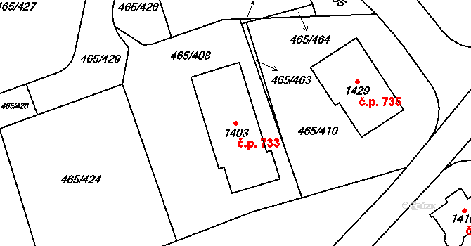 Dolní Jirčany 733, Psáry na parcele st. 1403 v KÚ Dolní Jirčany, Katastrální mapa
