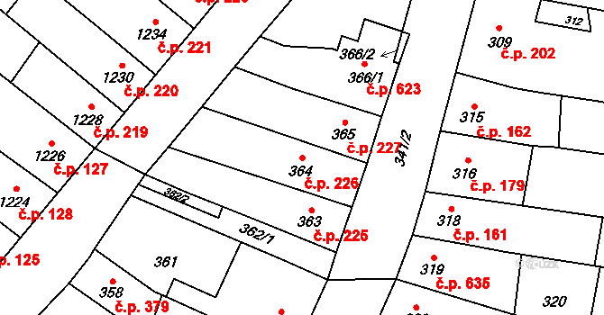 Rájec 226, Rájec-Jestřebí na parcele st. 364 v KÚ Rájec nad Svitavou, Katastrální mapa