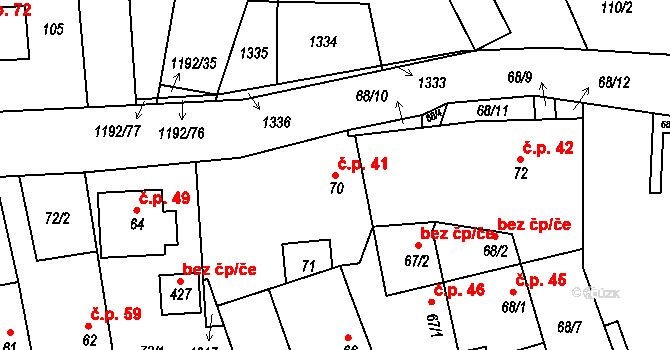 Leština 41 na parcele st. 70 v KÚ Leština u Zábřeha, Katastrální mapa