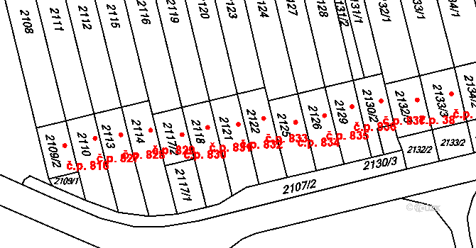 Mohelnice 832 na parcele st. 2121 v KÚ Mohelnice, Katastrální mapa