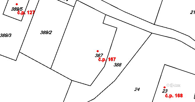 Loučky 167, Odry na parcele st. 387 v KÚ Loučky nad Odrou, Katastrální mapa