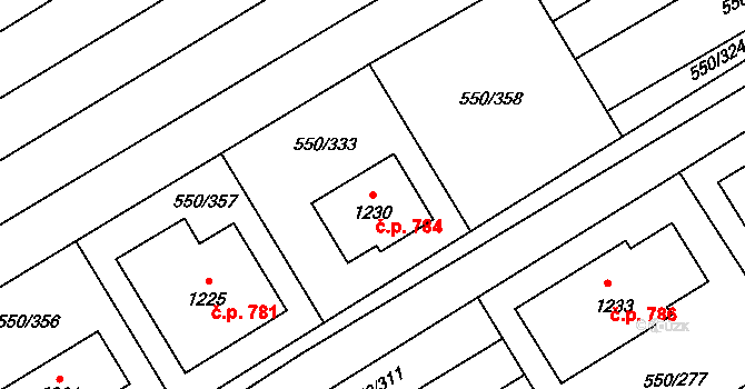 Prštné 784, Zlín na parcele st. 1230 v KÚ Prštné, Katastrální mapa