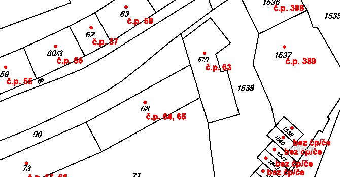 Fulnek 64,65 na parcele st. 68 v KÚ Fulnek, Katastrální mapa