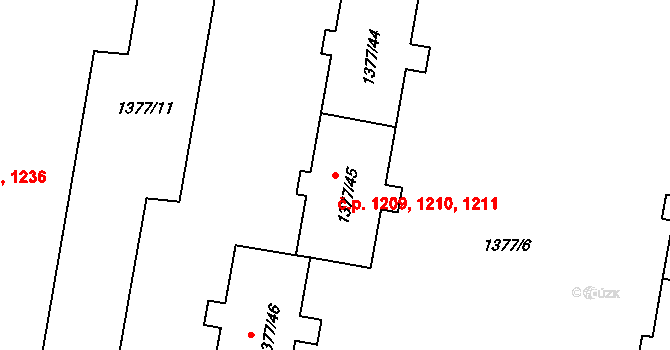 Kopřivnice 1209,1210,1211 na parcele st. 1377/43 v KÚ Kopřivnice, Katastrální mapa