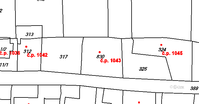 Příbor 1043 na parcele st. 830 v KÚ Klokočov u Příbora, Katastrální mapa