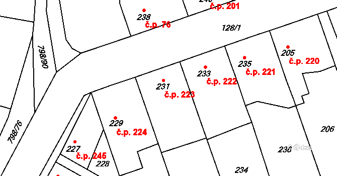 Rynholec 223 na parcele st. 231 v KÚ Rynholec, Katastrální mapa