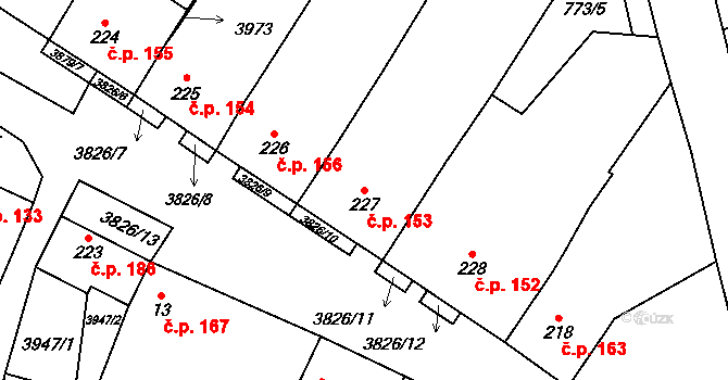 Řevničov 153 na parcele st. 227 v KÚ Řevničov, Katastrální mapa