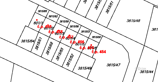 Řevničov 455 na parcele st. 601/5 v KÚ Řevničov, Katastrální mapa