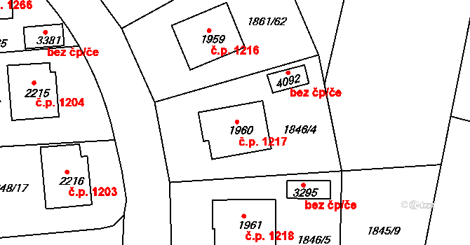 Humpolec 1217 na parcele st. 1960 v KÚ Humpolec, Katastrální mapa