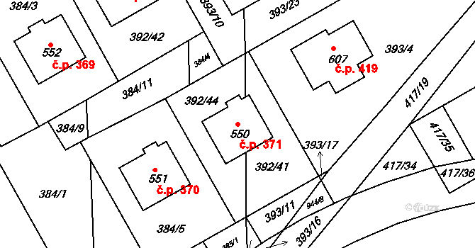 Peruc 371 na parcele st. 550 v KÚ Peruc, Katastrální mapa