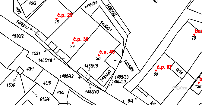 Čachotín 40 na parcele st. 30 v KÚ Čachotín, Katastrální mapa