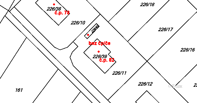 Břuchotín 82, Křelov-Břuchotín na parcele st. 226/39 v KÚ Břuchotín, Katastrální mapa
