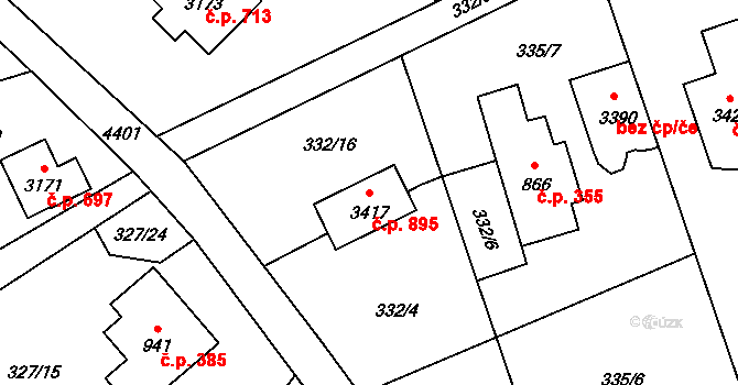 Ostravice 895 na parcele st. 3417 v KÚ Ostravice 1, Katastrální mapa