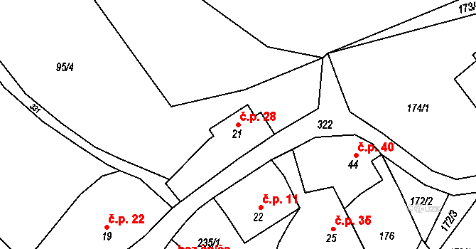 Bohdašín 28, Červený Kostelec na parcele st. 21 v KÚ Bohdašín nad Olešnicí, Katastrální mapa