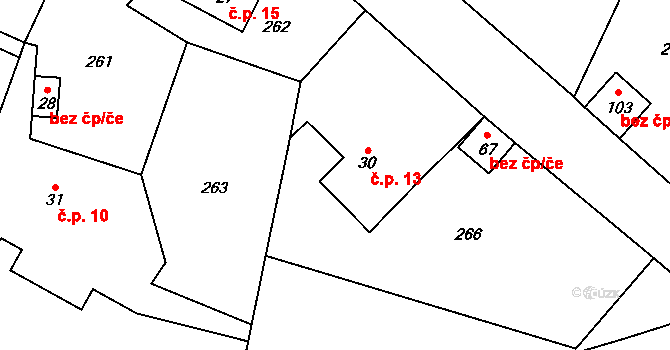 Paseky 13, Hřibiny-Ledská na parcele st. 30 v KÚ Hřibiny, Katastrální mapa