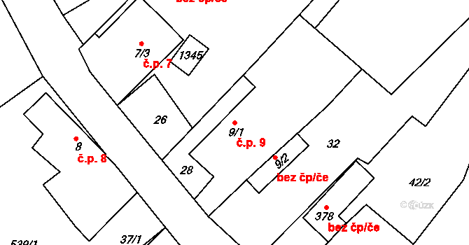 Lípa nad Orlicí 9 na parcele st. 9/1 v KÚ Lípa nad Orlicí, Katastrální mapa