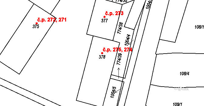 Rokytnice v Orlických horách 274,275 na parcele st. 378 v KÚ Rokytnice v Orlických horách, Katastrální mapa