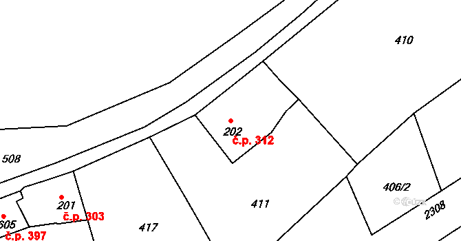 Vamberk 312 na parcele st. 202 v KÚ Vamberk, Katastrální mapa