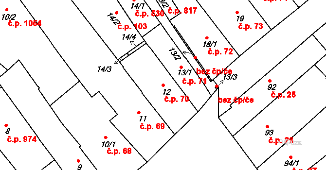Rychnov nad Kněžnou 70 na parcele st. 12 v KÚ Rychnov nad Kněžnou, Katastrální mapa