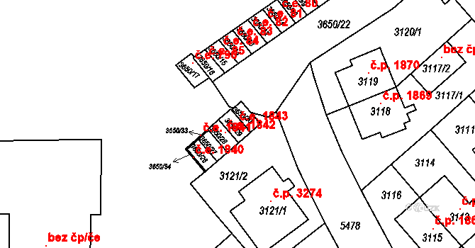 Znojmo 1843 na parcele st. 3650/29 v KÚ Znojmo-město, Katastrální mapa